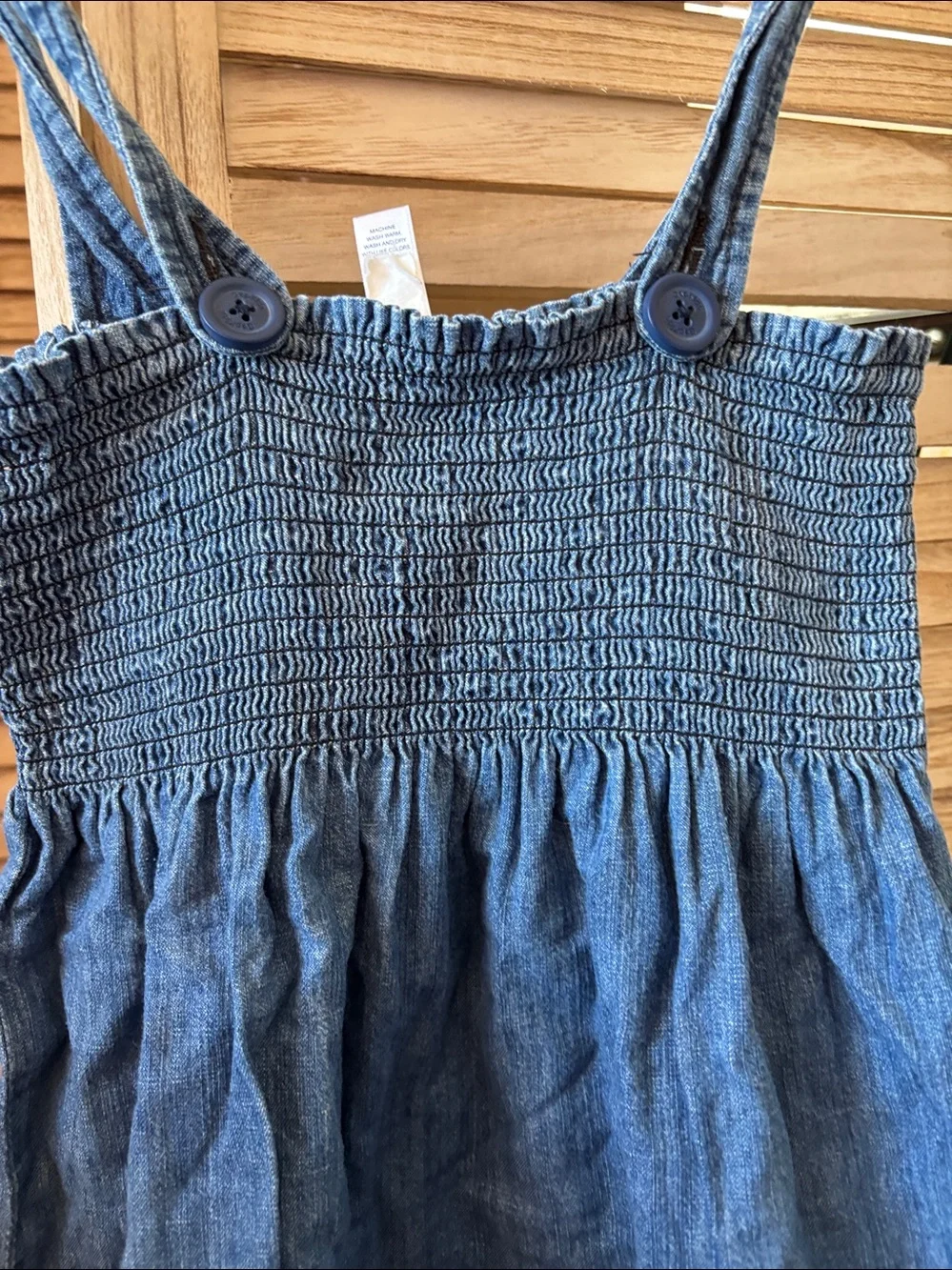 GAP Kids Blue Smocked Denim Sundress with Button Straps Large